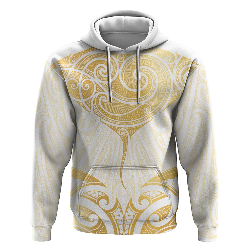 Gold White New Zealand Manta Ray Zip Hoodie Aotearoa Maori Haehae - Polynesian Pride