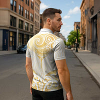 Gold White New Zealand Manta Ray Zipper Polo Shirt Aotearoa Maori Haehae - Polynesian Pride