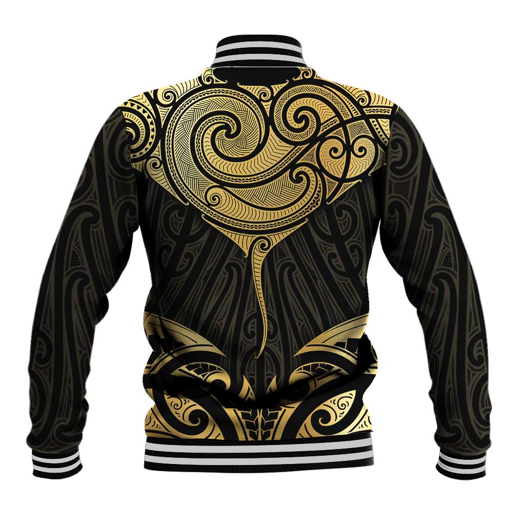 Gold Black New Zealand Manta Ray Baseball Jacket Aotearoa Maori Haehae LT14 - Polynesian Pride