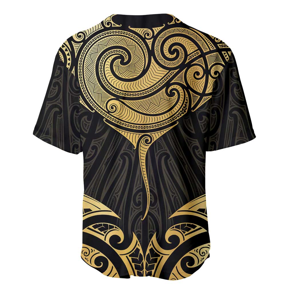 Gold Black New Zealand Manta Ray Baseball Jersey Aotearoa Maori Haehae - Polynesian Pride