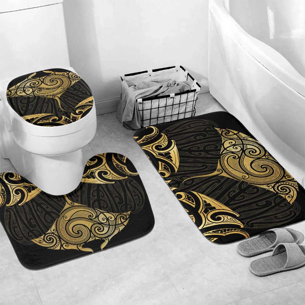 Gold Black New Zealand Manta Ray Bathroom Set Aotearoa Maori Haehae - Polynesian Pride