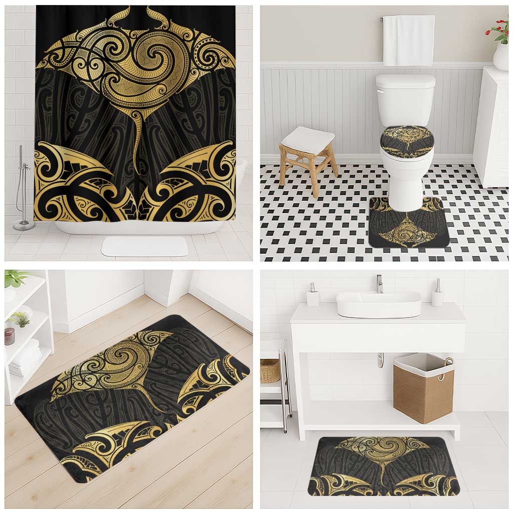 Gold Black New Zealand Manta Ray Bathroom Set Aotearoa Maori Haehae - Polynesian Pride