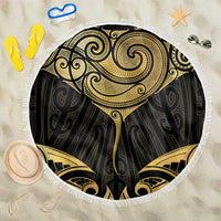 Gold Black New Zealand Manta Ray Beach Blanket Aotearoa Maori Haehae LT14 One Size 150cm Black - Polynesian Pride