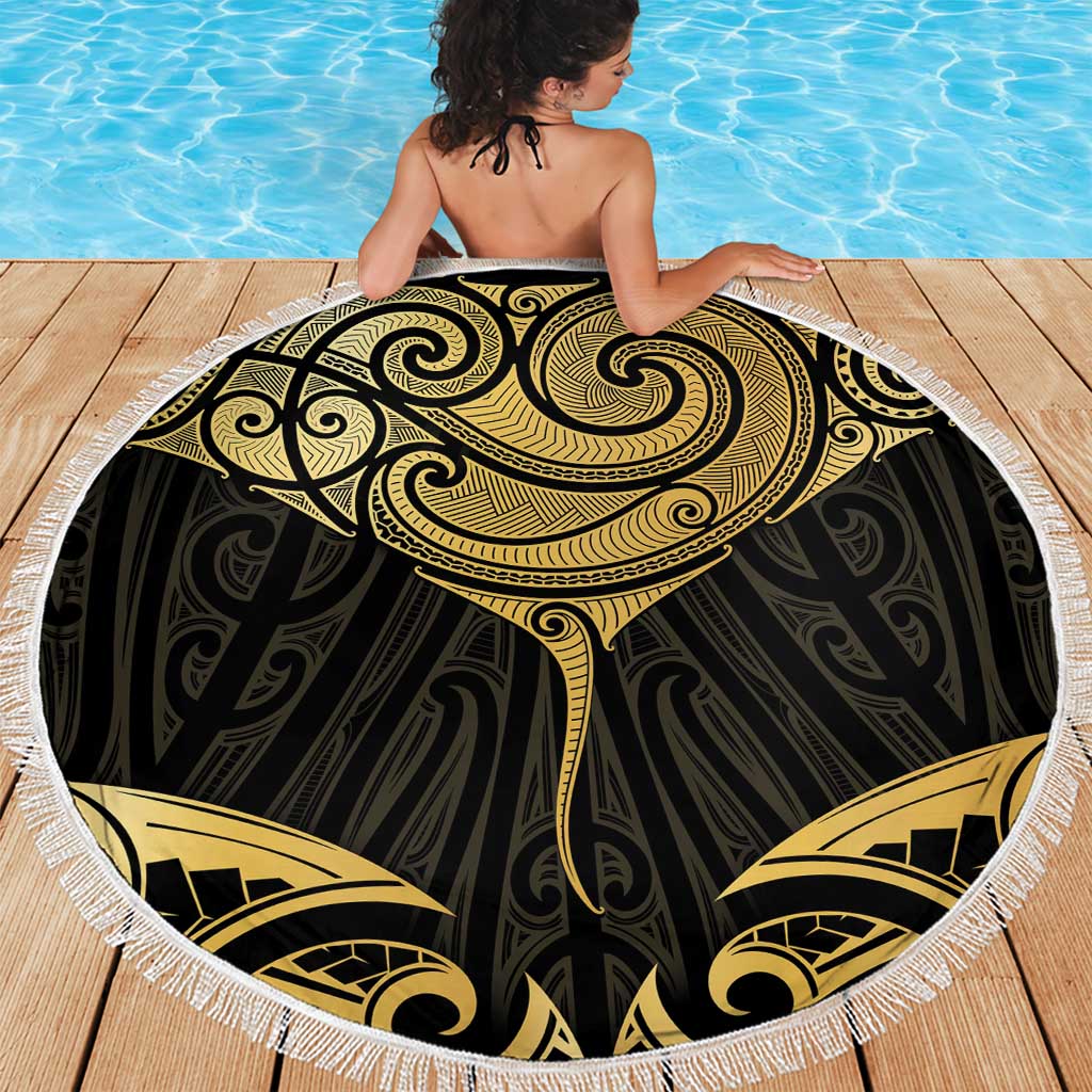Gold Black New Zealand Manta Ray Beach Blanket Aotearoa Maori Haehae LT14 - Polynesian Pride