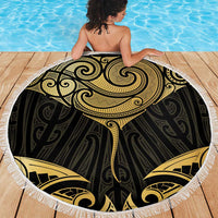 Gold Black New Zealand Manta Ray Beach Blanket Aotearoa Maori Haehae LT14 - Polynesian Pride