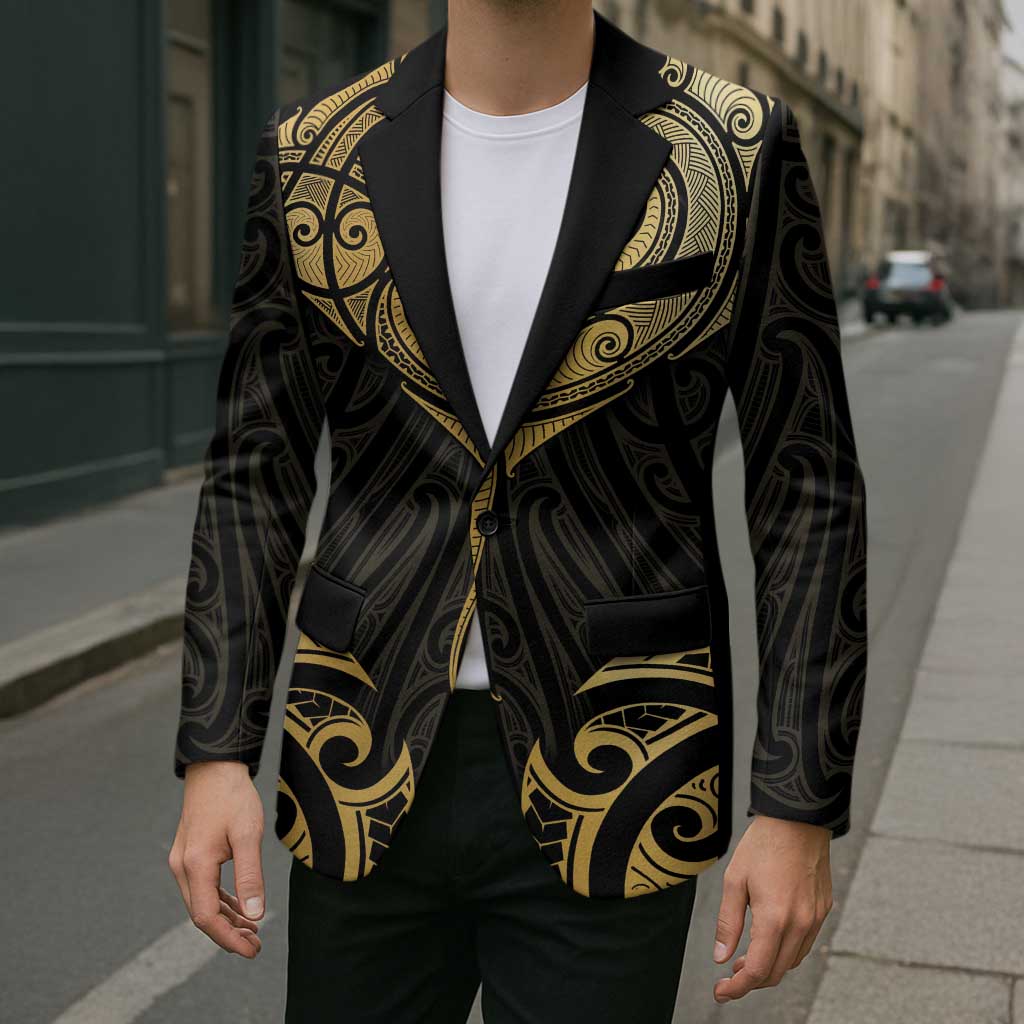 Gold Black New Zealand Manta Ray Blazer Aotearoa Maori Haehae - Polynesian Pride
