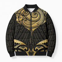 Gold Black New Zealand Manta Ray Bomber Puffer Jacket Aotearoa Maori Haehae LT14 Unisex Black - Polynesian Pride