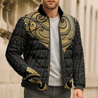 Gold Black New Zealand Manta Ray Bomber Puffer Jacket Aotearoa Maori Haehae LT14 - Polynesian Pride