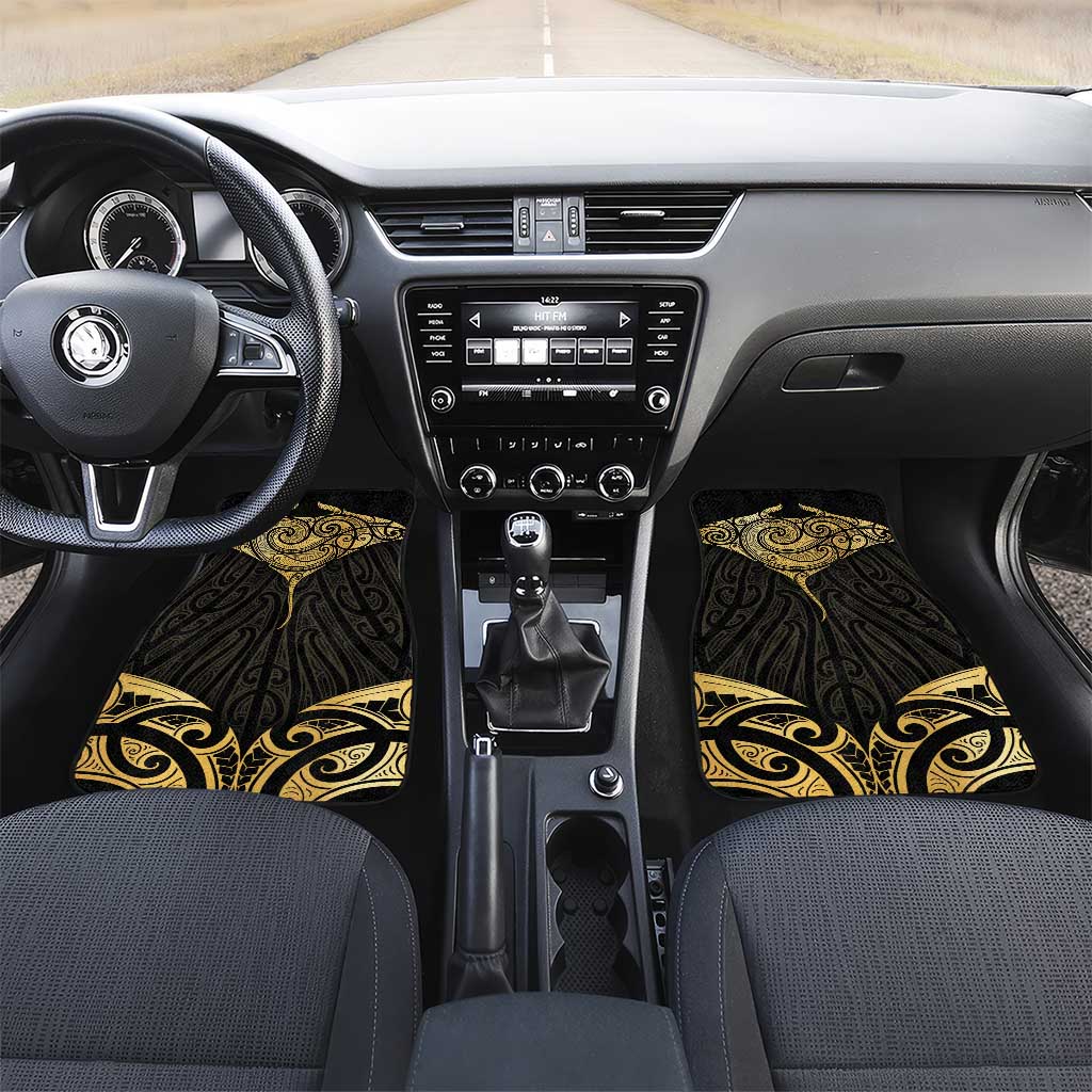 Gold Black New Zealand Manta Ray Car Mats Aotearoa Maori Haehae LT14 Set 2pcs - Front Black - Polynesian Pride