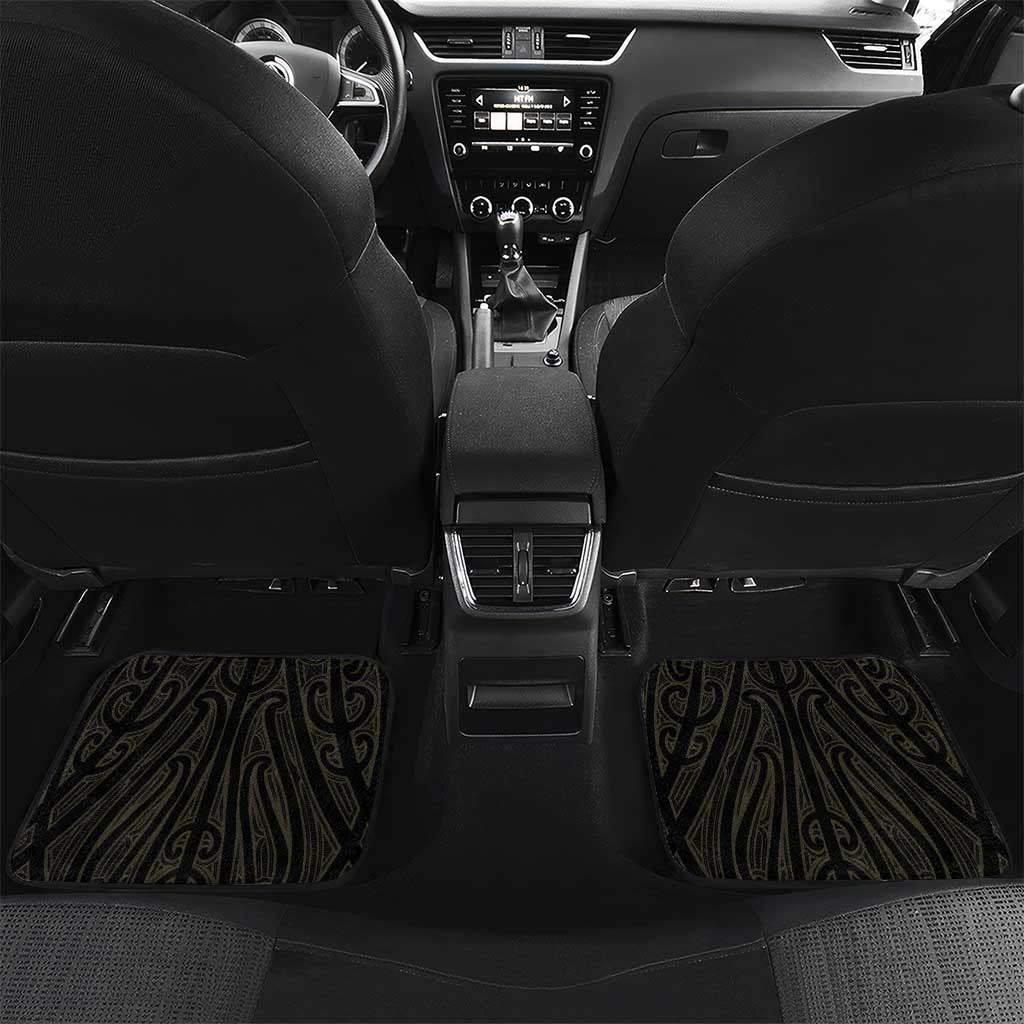 Gold Black New Zealand Manta Ray Car Mats Aotearoa Maori Haehae LT14 Set 2pcs - Back Black - Polynesian Pride