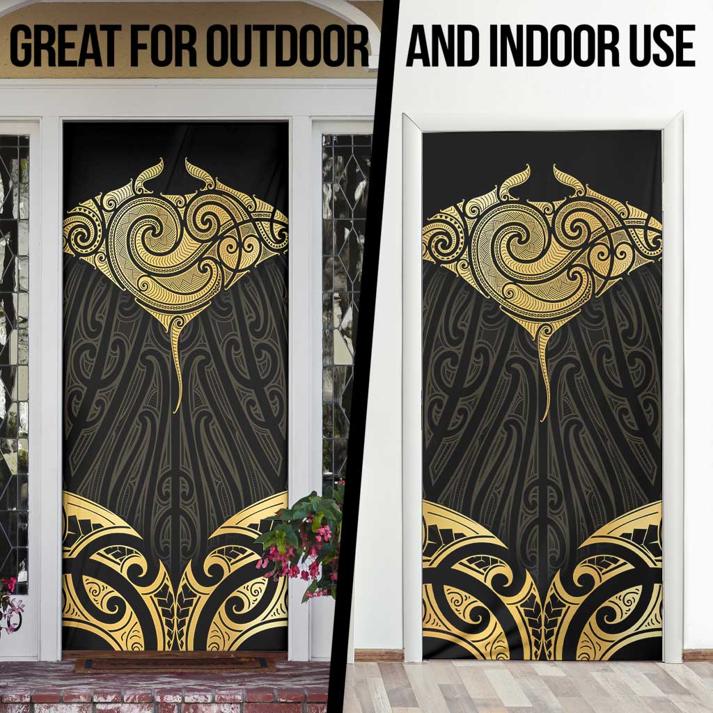 Gold Black New Zealand Manta Ray Door Cover Aotearoa Maori Haehae - Polynesian Pride