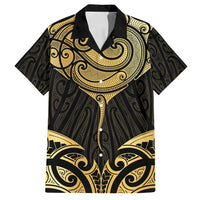 Gold Black New Zealand Manta Ray Family Matching Long Sleeve Bodycon Dress and Hawaiian Shirt Aotearoa Maori Haehae - Polynesian Pride