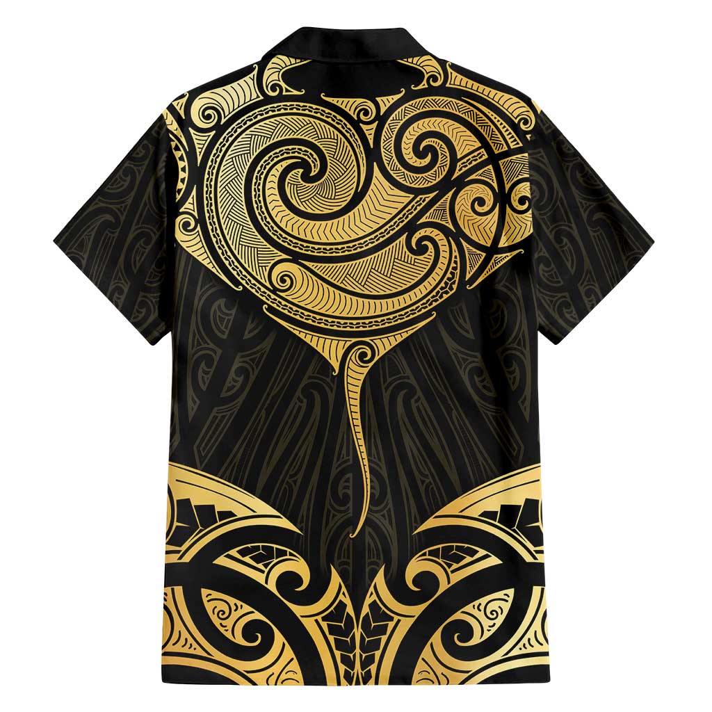 Gold Black New Zealand Manta Ray Family Matching Long Sleeve Bodycon Dress and Hawaiian Shirt Aotearoa Maori Haehae - Polynesian Pride
