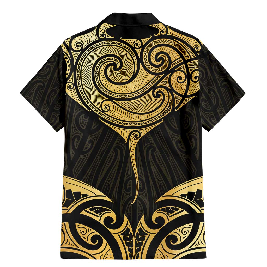 Gold Black New Zealand Manta Ray Family Matching Mermaid Dress and Hawaiian Shirt Aotearoa Maori Haehae - Polynesian Pride