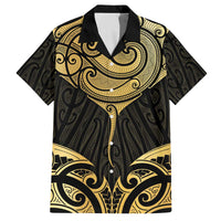 Gold Black New Zealand Manta Ray Family Matching Off The Shoulder Long Sleeve Dress and Hawaiian Shirt Aotearoa Maori Haehae - Polynesian Pride