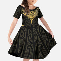 Gold Black New Zealand Manta Ray Family Matching Puletasi and Hawaiian Shirt Aotearoa Maori Haehae - Polynesian Pride