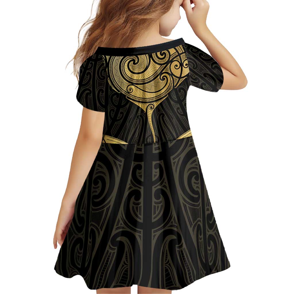 Gold Black New Zealand Manta Ray Family Matching Puletasi and Hawaiian Shirt Aotearoa Maori Haehae - Polynesian Pride