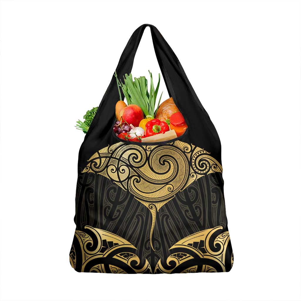 Gold Black New Zealand Manta Ray Grocery Bag Aotearoa Maori Haehae LT14 1-pack One Size Black - Polynesian Pride