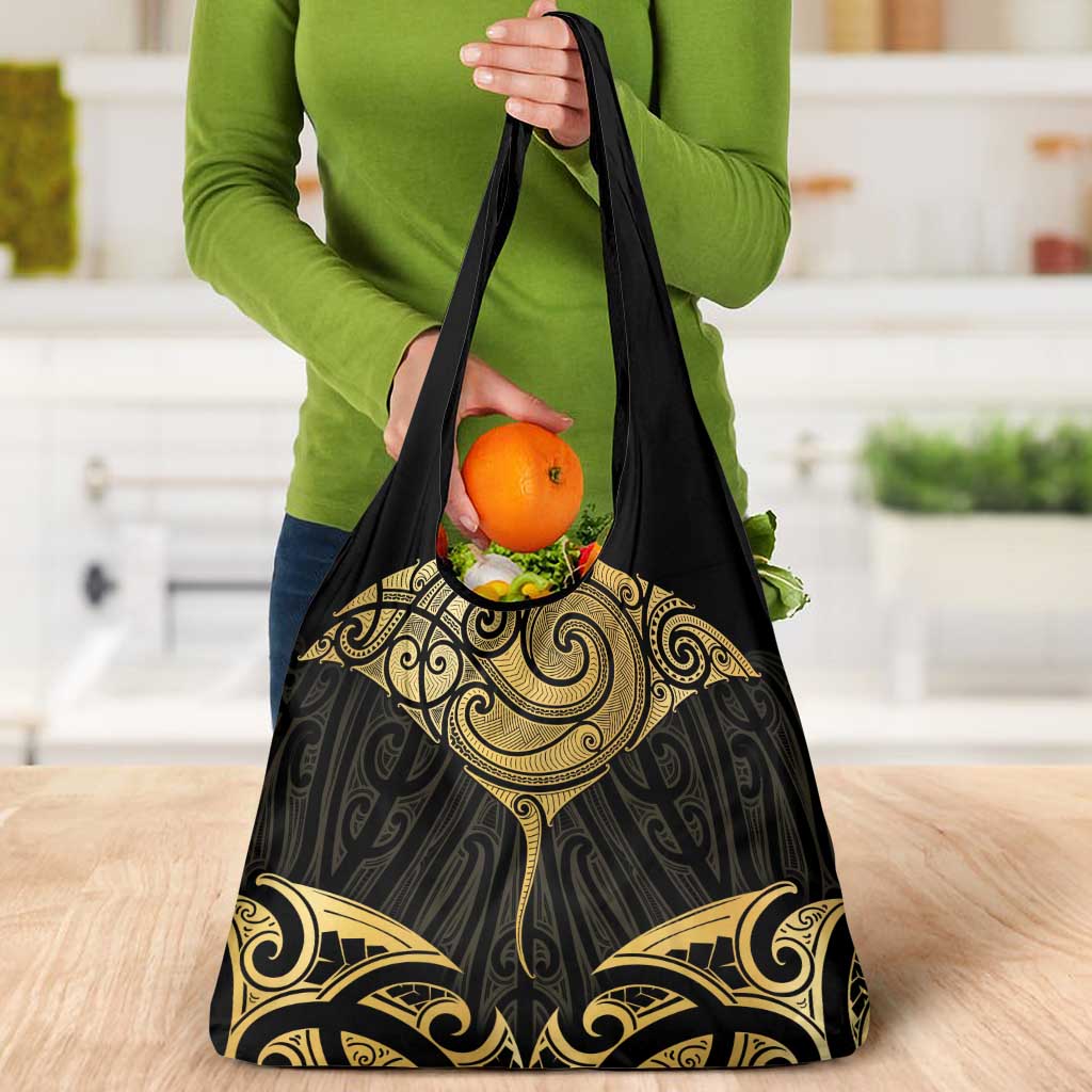 Gold Black New Zealand Manta Ray Grocery Bag Aotearoa Maori Haehae LT14 - Polynesian Pride