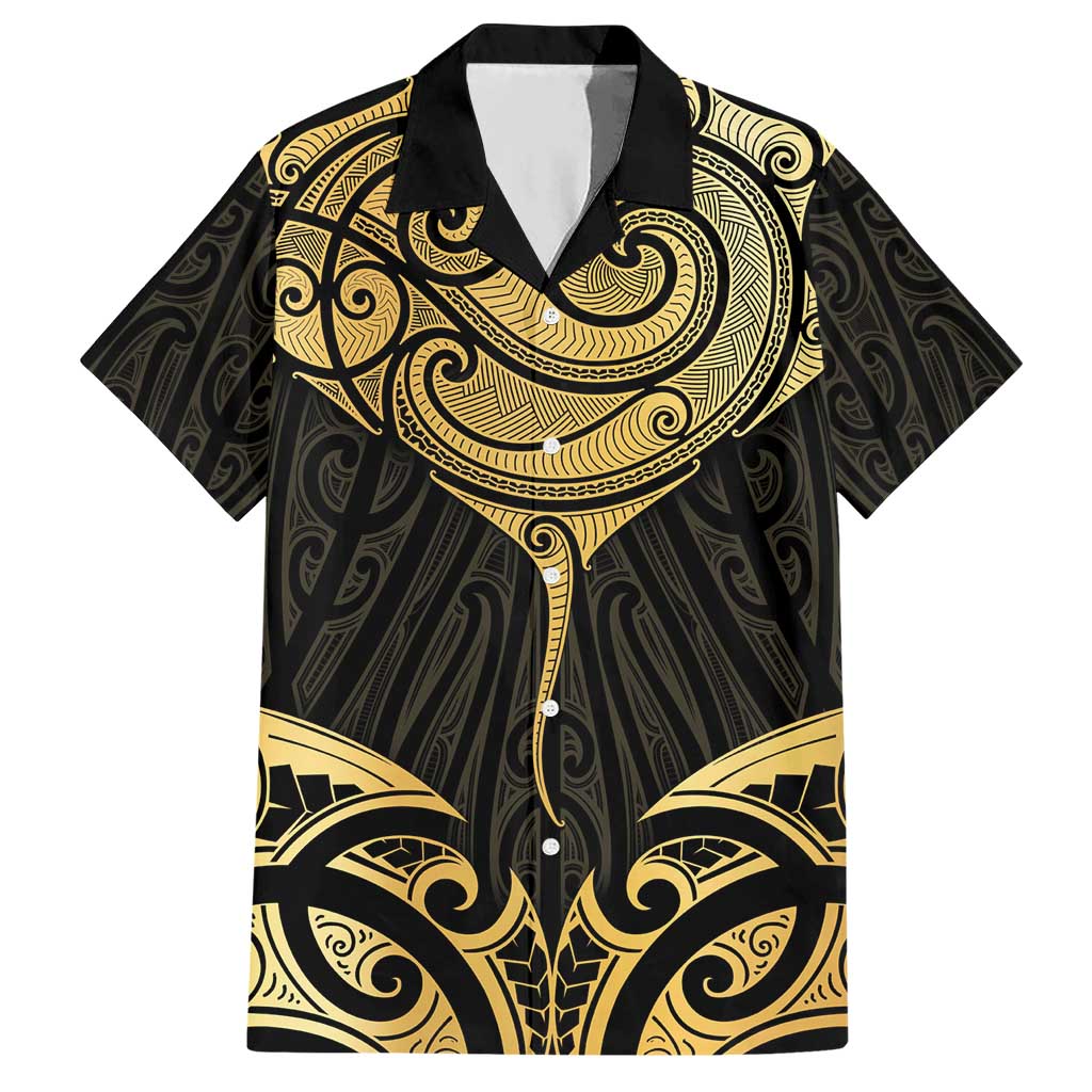 Gold Black New Zealand Manta Ray Hawaiian Shirt Aotearoa Maori Haehae LT14 Black - Polynesian Pride