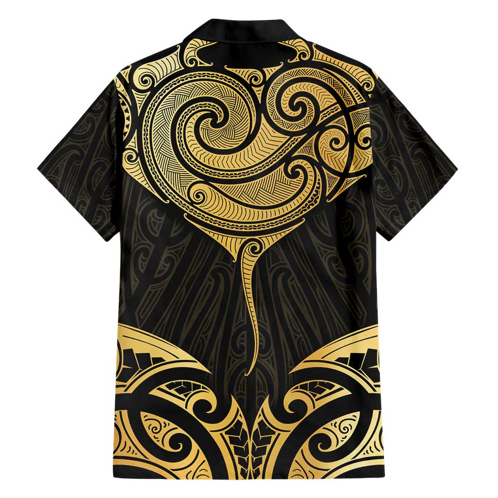 Gold Black New Zealand Manta Ray Hawaiian Shirt Aotearoa Maori Haehae LT14 - Polynesian Pride