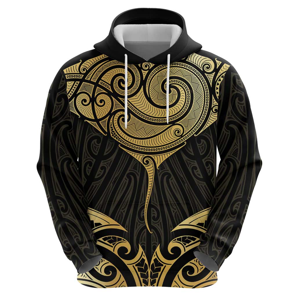 Gold Black New Zealand Manta Ray Hoodie Aotearoa Maori Haehae - Polynesian Pride