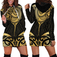 Gold Black New Zealand Manta Ray Hoodie Dress Aotearoa Maori Haehae - Polynesian Pride