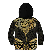 Gold Black New Zealand Manta Ray Kid Hoodie Aotearoa Maori Haehae - Polynesian Pride