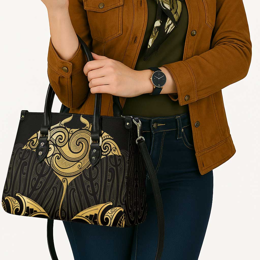 Gold Black New Zealand Manta Ray Leather Bag Aotearoa Maori Haehae - Polynesian Pride