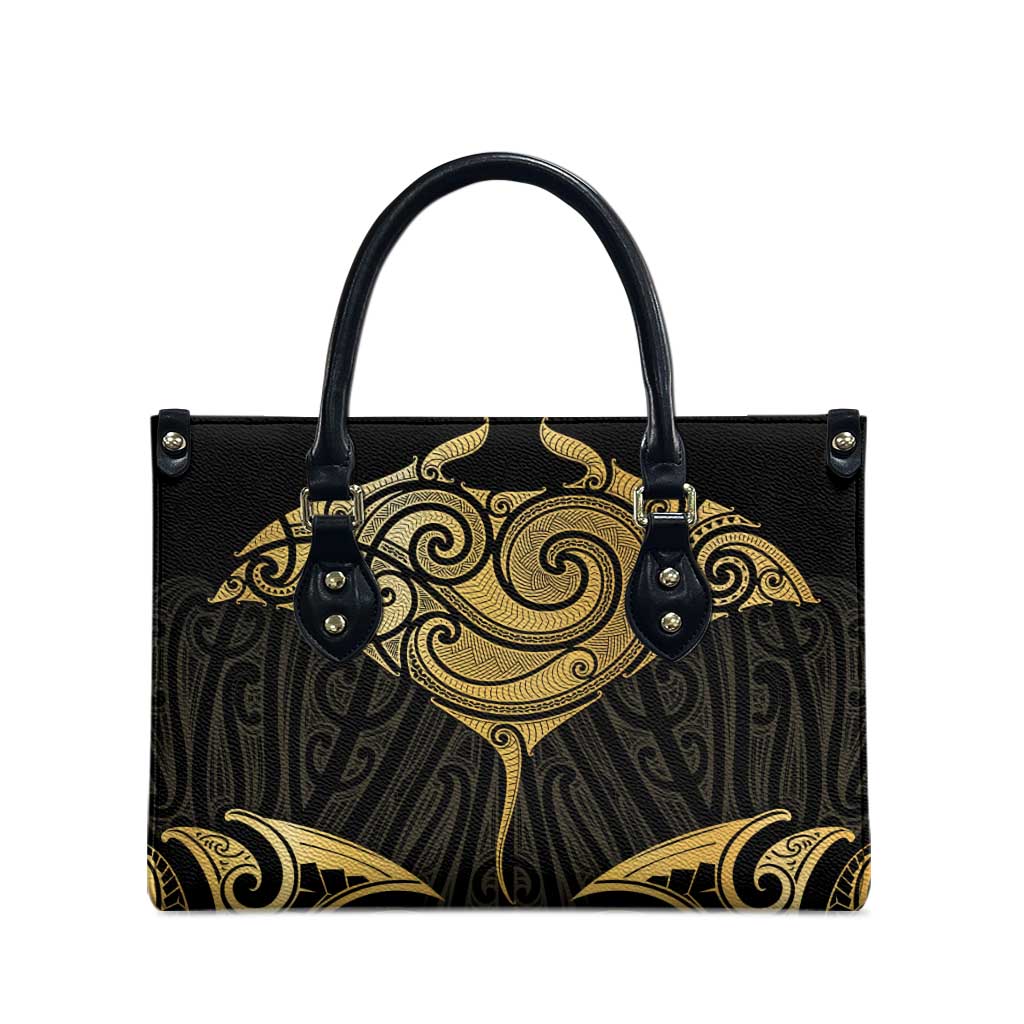 Gold Black New Zealand Manta Ray Leather Bag Aotearoa Maori Haehae - Polynesian Pride