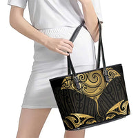 Gold Black New Zealand Manta Ray Leather Tote Bag Aotearoa Maori Haehae - Polynesian Pride