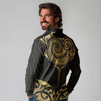 Gold Black New Zealand Manta Ray Long Sleeve Polo Shirt Aotearoa Maori Haehae - Polynesian Pride
