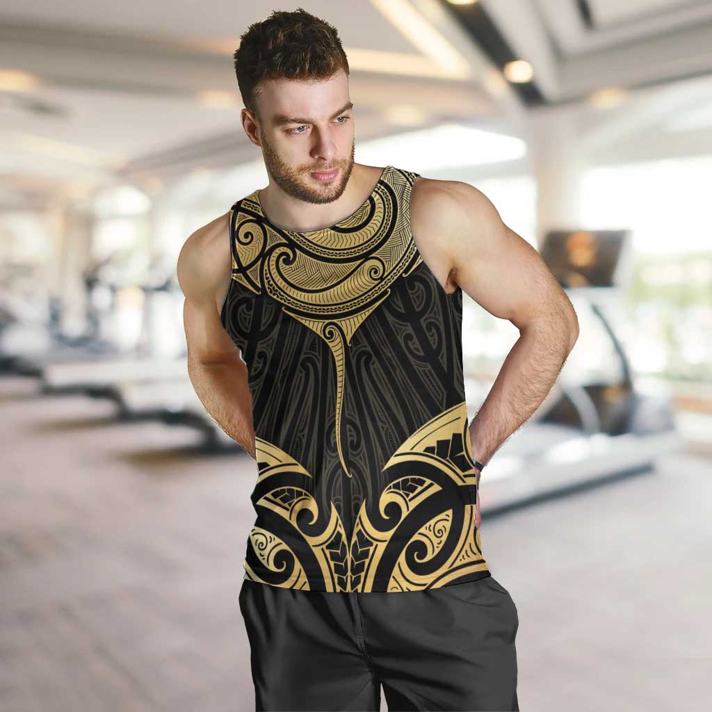 Gold Black New Zealand Manta Ray Men Tank Top Aotearoa Maori Haehae LT14 Black - Polynesian Pride