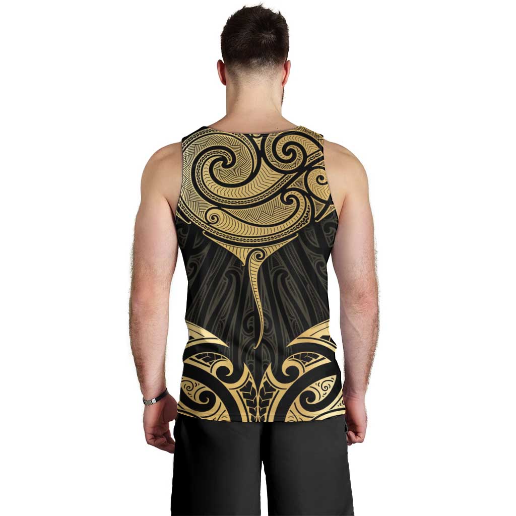 Gold Black New Zealand Manta Ray Men Tank Top Aotearoa Maori Haehae LT14 - Polynesian Pride
