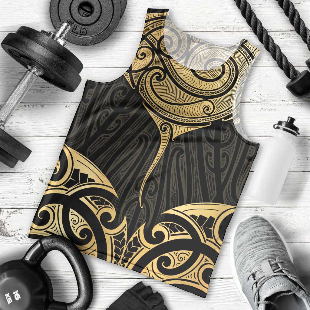 Gold Black New Zealand Manta Ray Men Tank Top Aotearoa Maori Haehae LT14 - Polynesian Pride