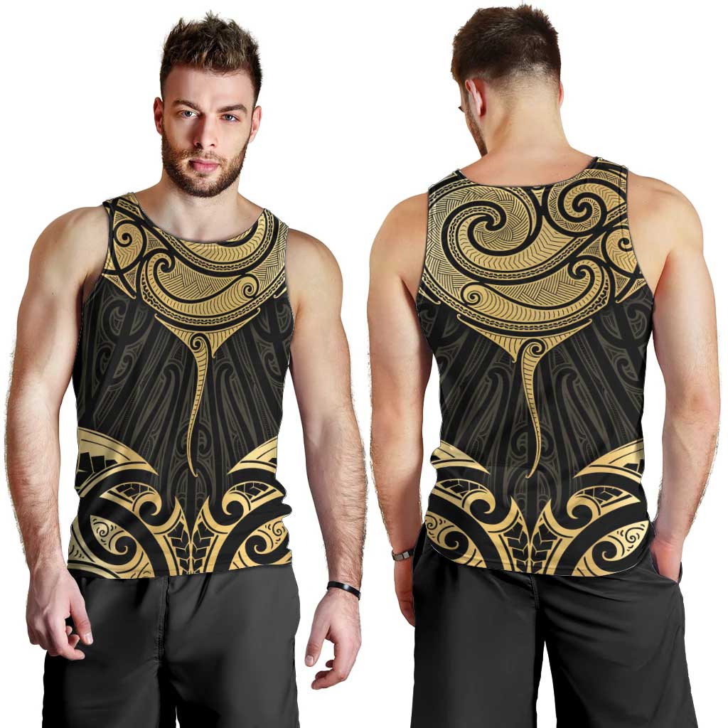 Gold Black New Zealand Manta Ray Men Tank Top Aotearoa Maori Haehae LT14 - Polynesian Pride