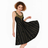 Gold Black New Zealand Manta Ray Midi Dress Aotearoa Maori Haehae - Polynesian Pride