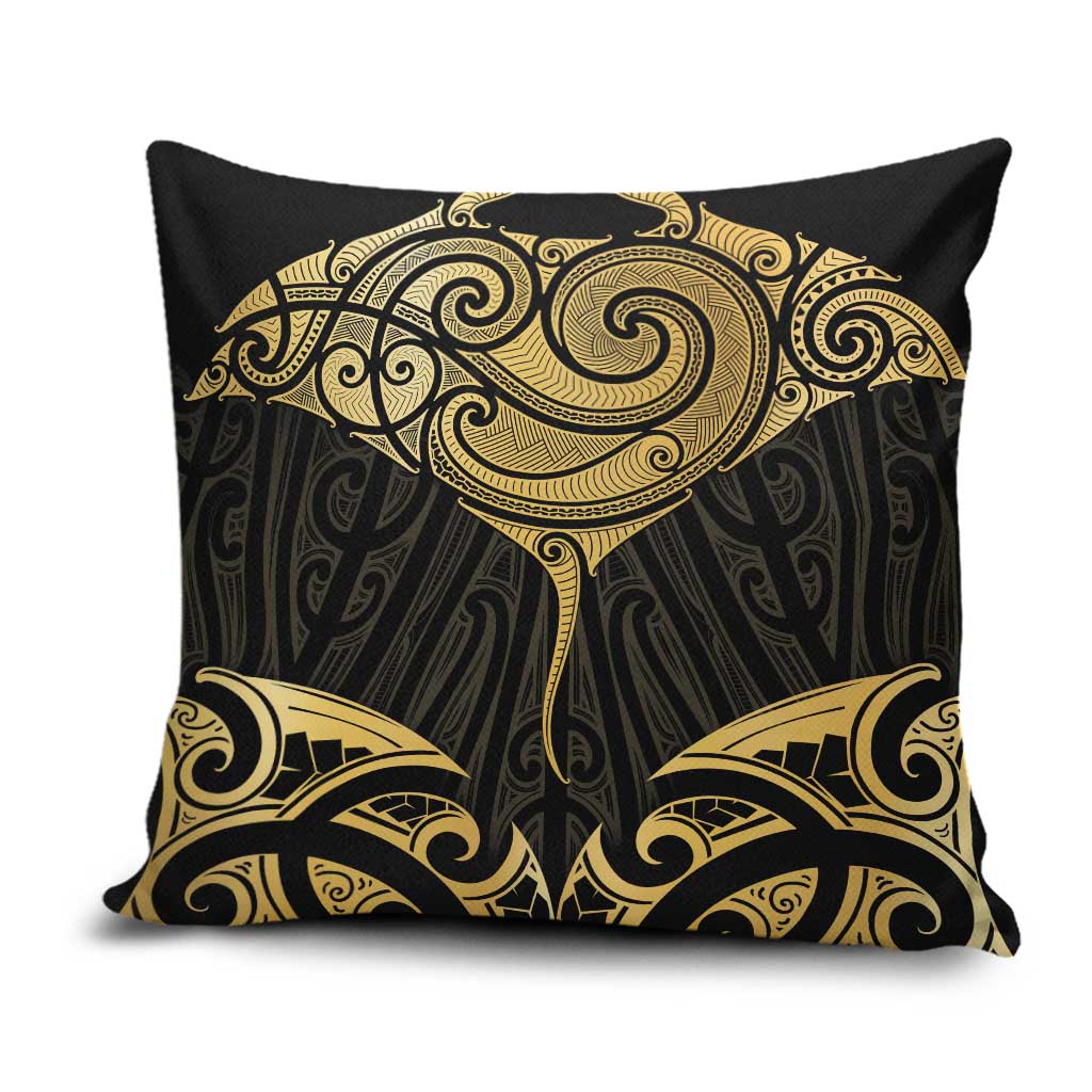 Gold Black New Zealand Manta Ray Pillow Cover Aotearoa Maori Haehae - Polynesian Pride