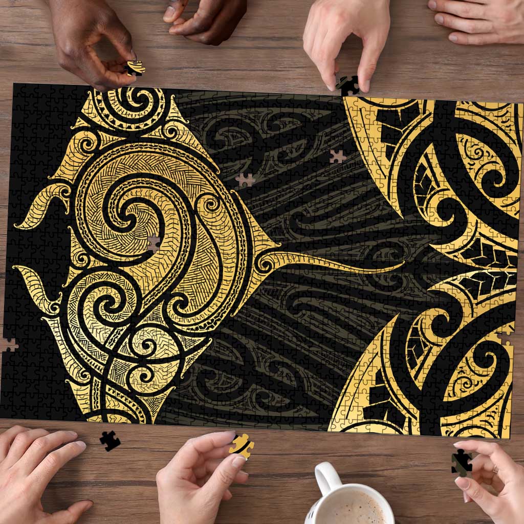 Gold Black New Zealand Manta Ray Puzzle Aotearoa Maori Haehae LT14 - Polynesian Pride