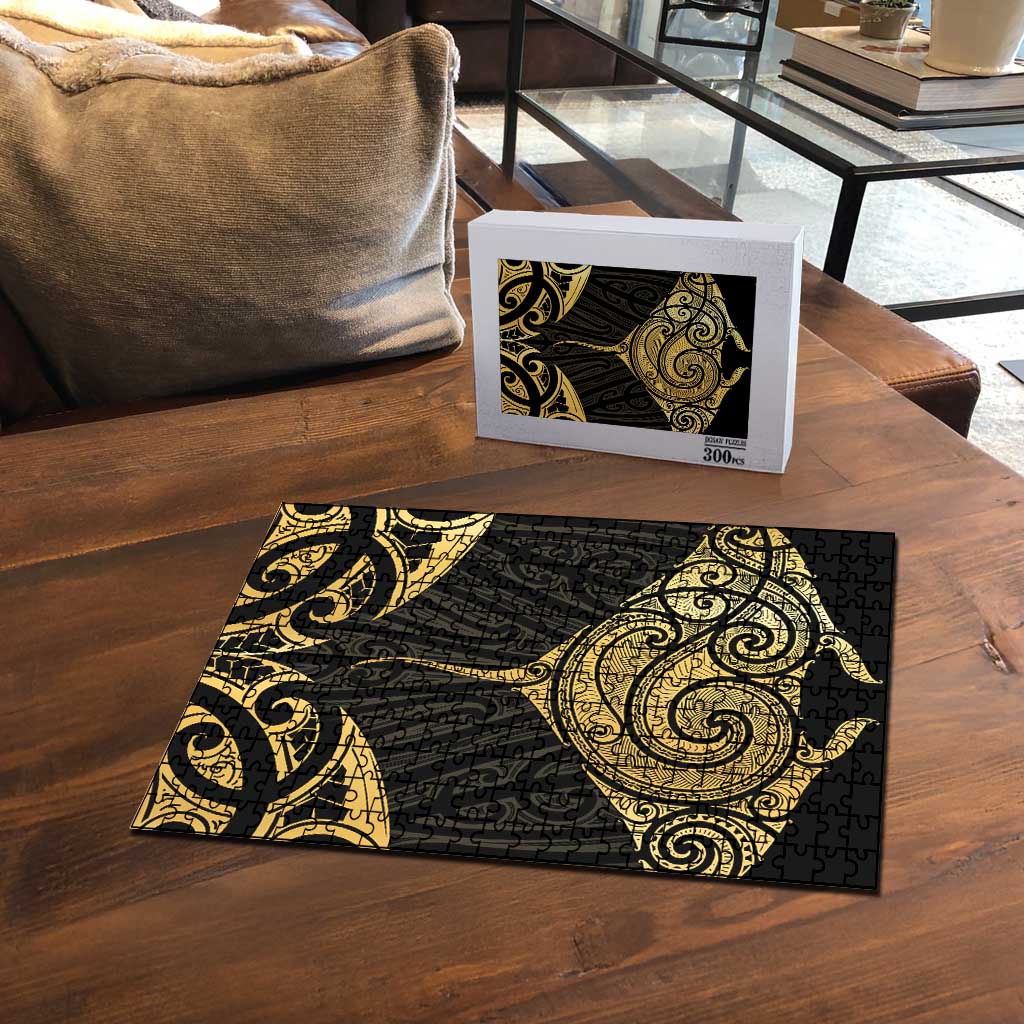 Gold Black New Zealand Manta Ray Puzzle Aotearoa Maori Haehae LT14 - Polynesian Pride
