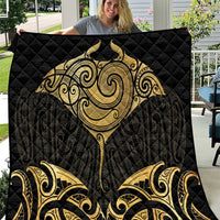 Gold Black New Zealand Manta Ray Quilt Aotearoa Maori Haehae - Polynesian Pride