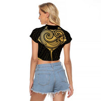 Gold Black New Zealand Manta Ray Raglan Cropped T Shirt Aotearoa Maori Haehae - Polynesian Pride