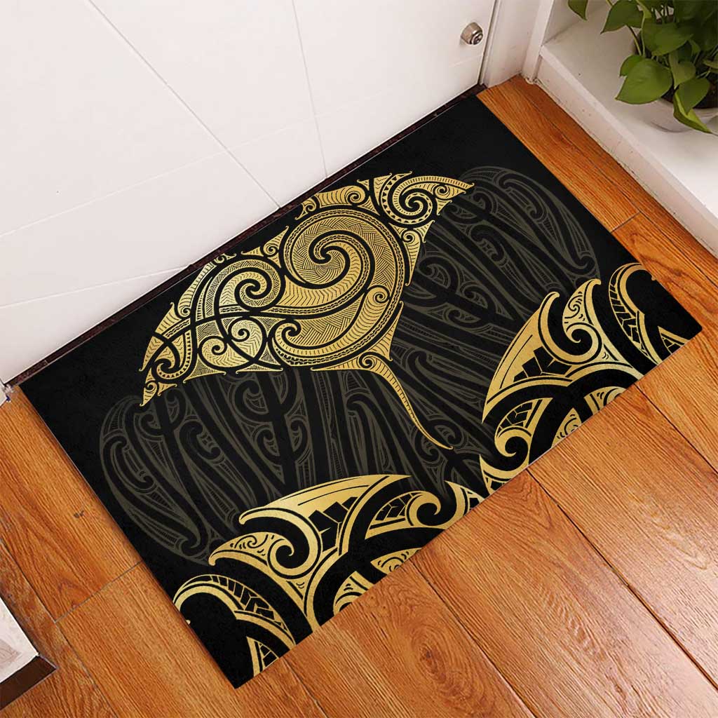 Gold Black New Zealand Manta Ray Rubber Doormat Aotearoa Maori Haehae LT14 - Polynesian Pride