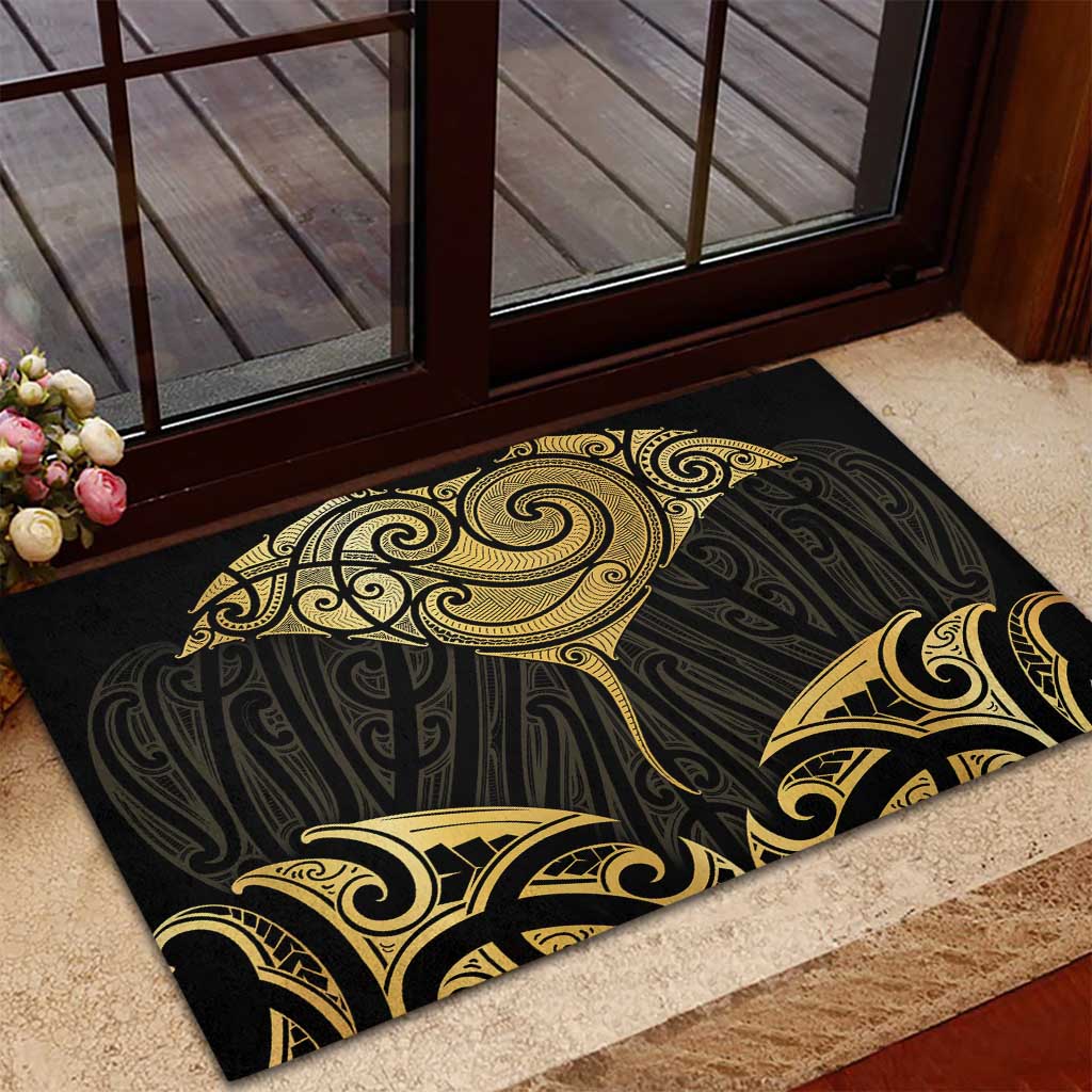 Gold Black New Zealand Manta Ray Rubber Doormat Aotearoa Maori Haehae LT14 - Polynesian Pride