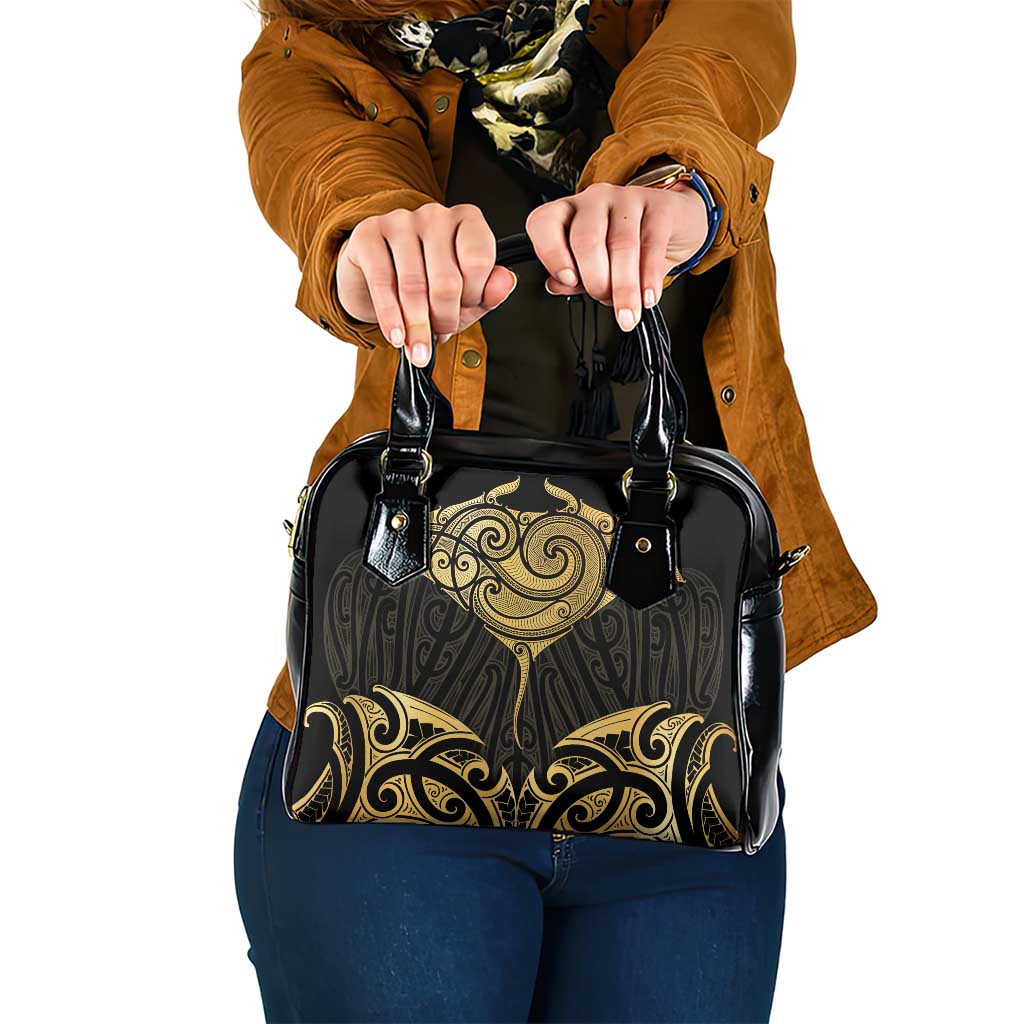 Gold Black New Zealand Manta Ray Shoulder Handbag Aotearoa Maori Haehae - Polynesian Pride