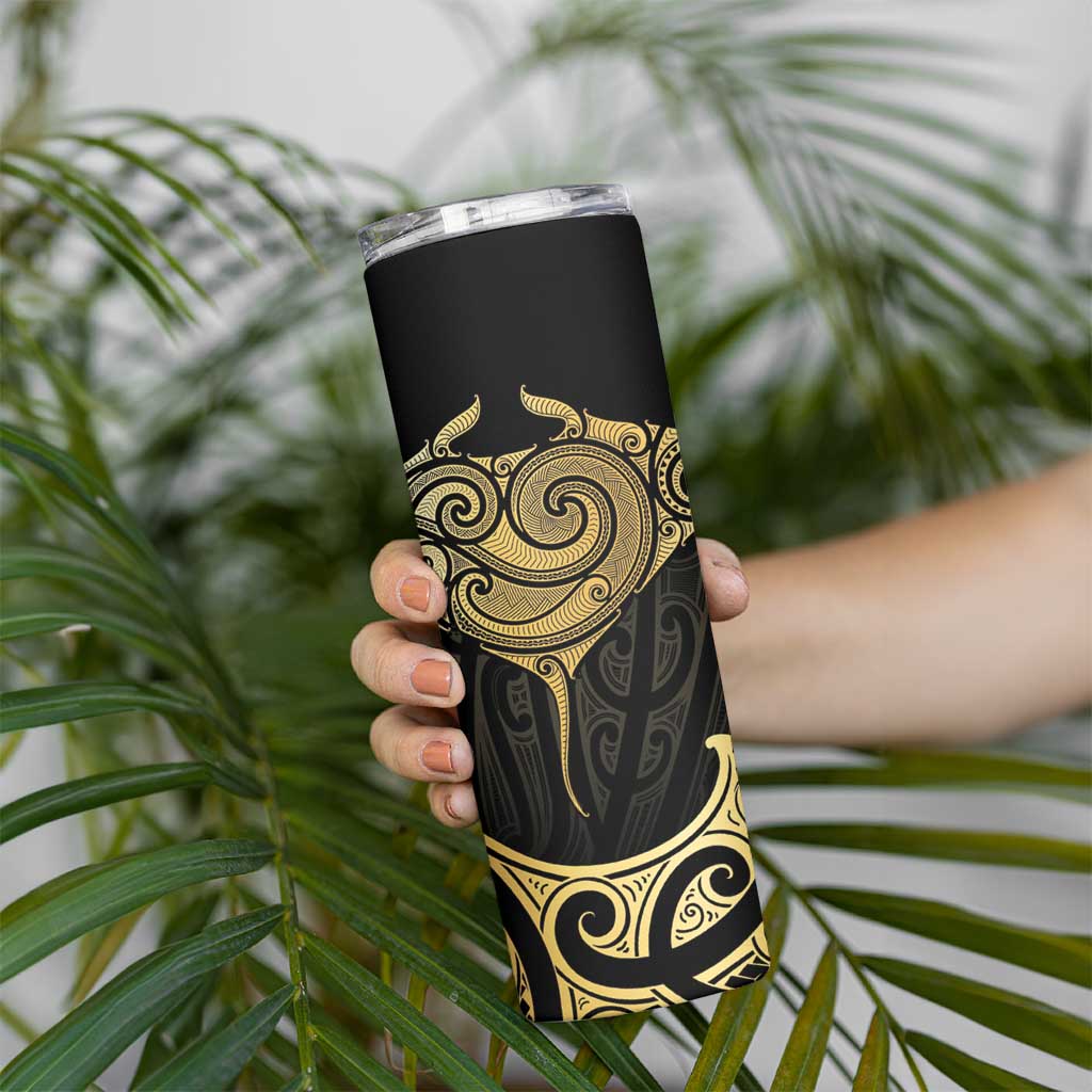 Gold Black New Zealand Manta Ray Skinny Tumbler Aotearoa Maori Haehae - Polynesian Pride
