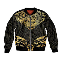 Gold Black New Zealand Manta Ray Sleeve Zip Bomber Jacket Aotearoa Maori Haehae - Polynesian Pride