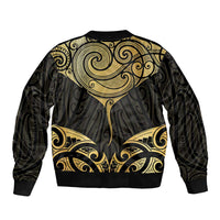 Gold Black New Zealand Manta Ray Sleeve Zip Bomber Jacket Aotearoa Maori Haehae - Polynesian Pride