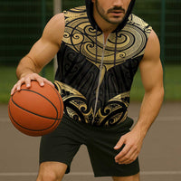 Gold Black New Zealand Manta Ray Sleeveless Zip Hoodie Aotearoa Maori Haehae - Polynesian Pride