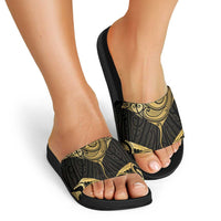 Gold Black New Zealand Manta Ray Slide Sandals Aotearoa Maori Haehae - Polynesian Pride